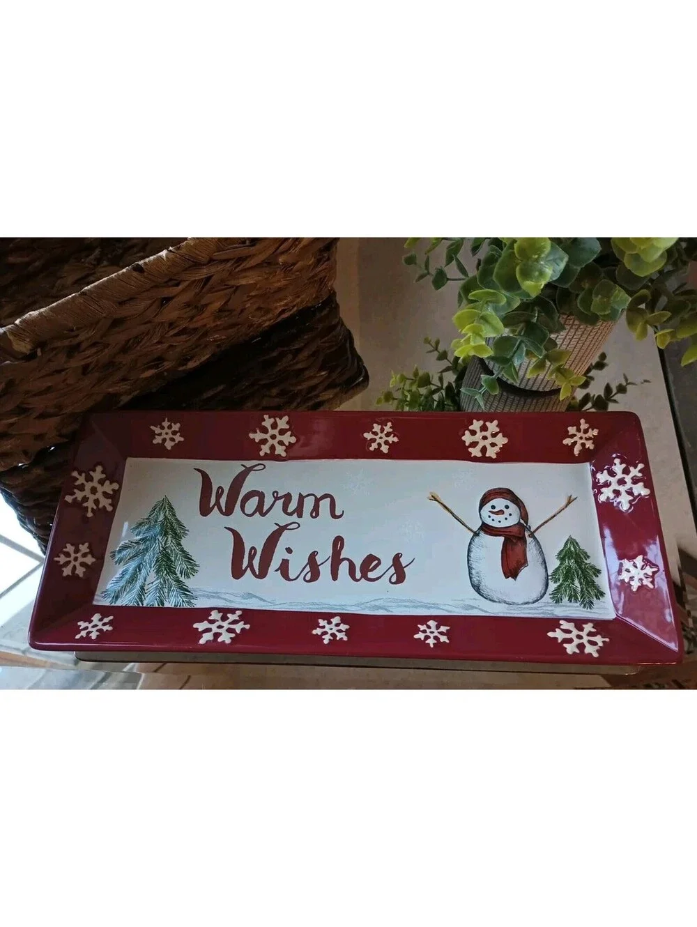 St. Nicholas Square Yuletide Warm Wishes Snowman Treat Tray 14 x 6 Christmas HTF